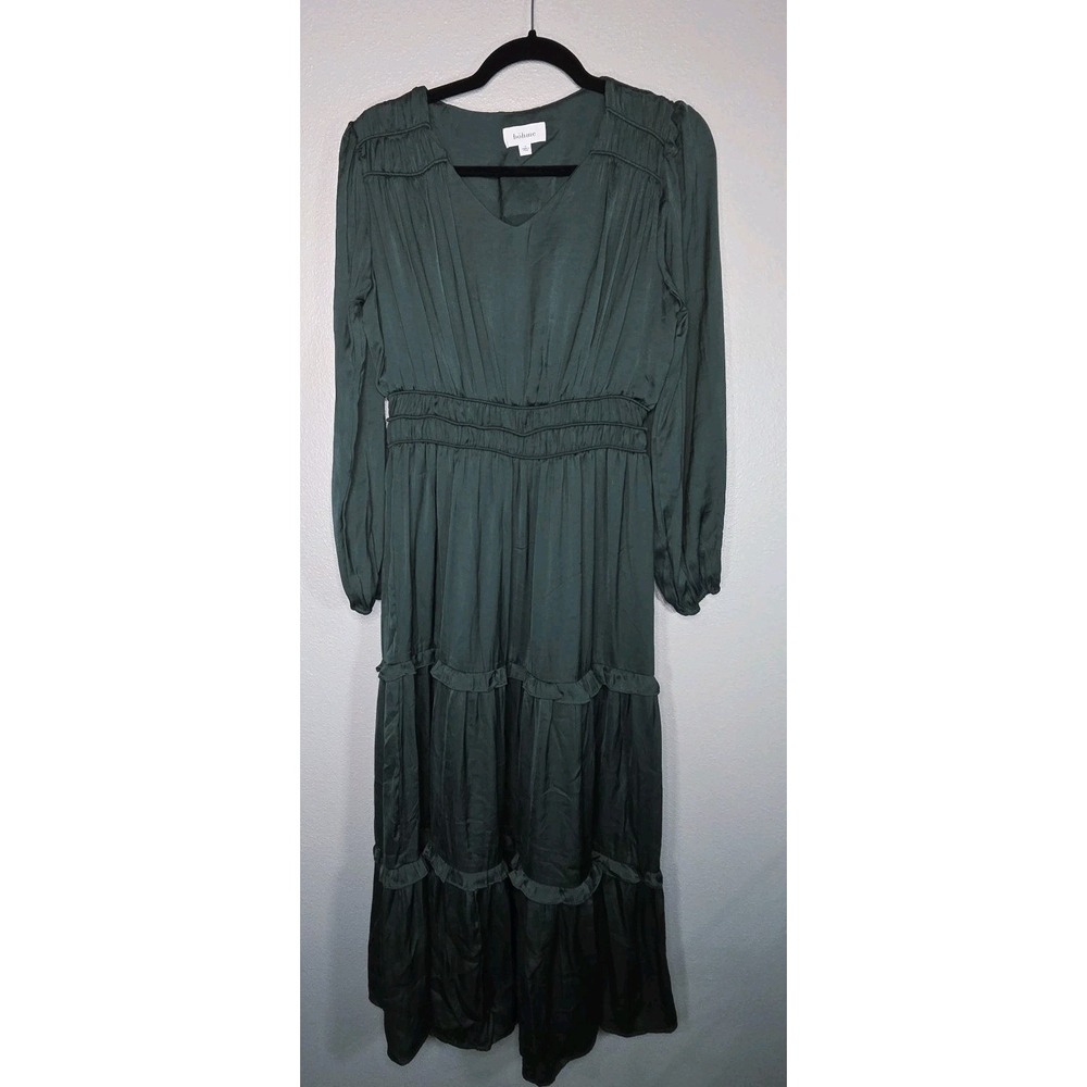 Böhme Green Prairie Maxi Dress Long Sleeve Tiered Ruffle Cottagecore Boho Size S